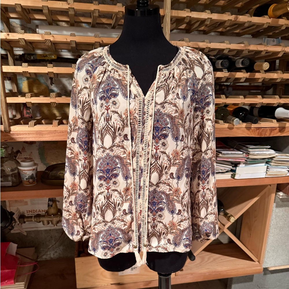 Meadow Rue for Anthropologie Cream and Blue Floral‎ Blouse
